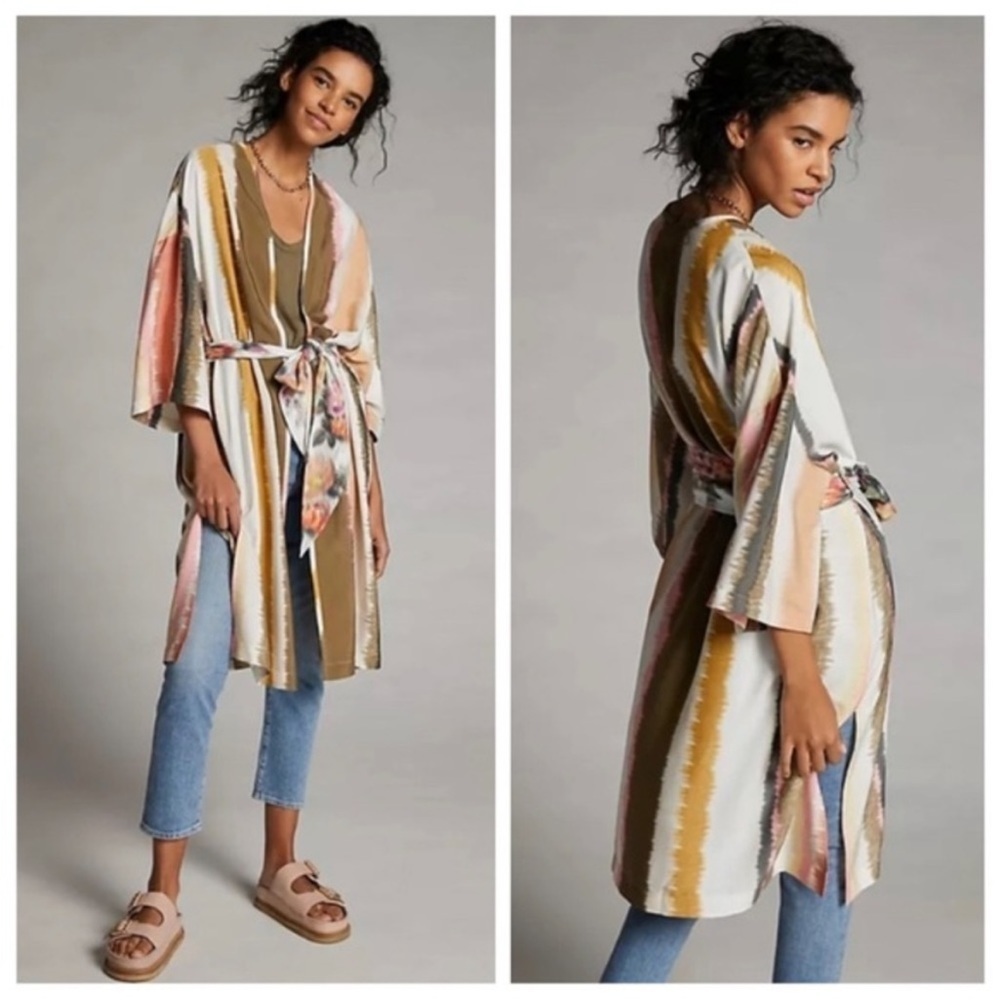 Anthropologie Mignon Doo Floral Watercolor Kimono Robe NWT One Size